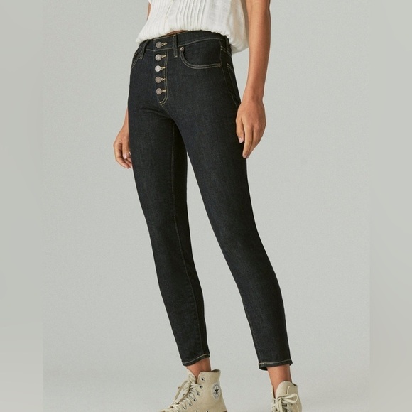 Lucky Black Distressed Sz 4 High Rise Selvedge Cigarette Jeans - Picture 3 of 15